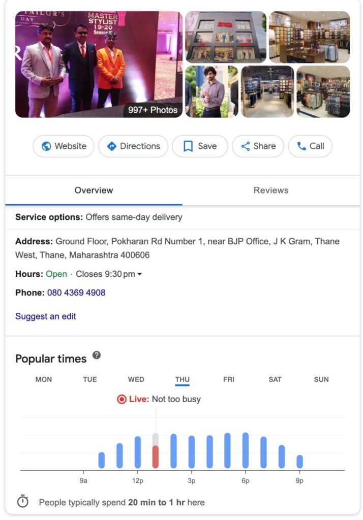 Google Business Profile of Raymond Store